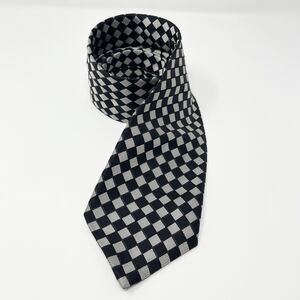 Versa Mens Checkered Silk Neck Tie Black Gray Handmade Classic Milan New York